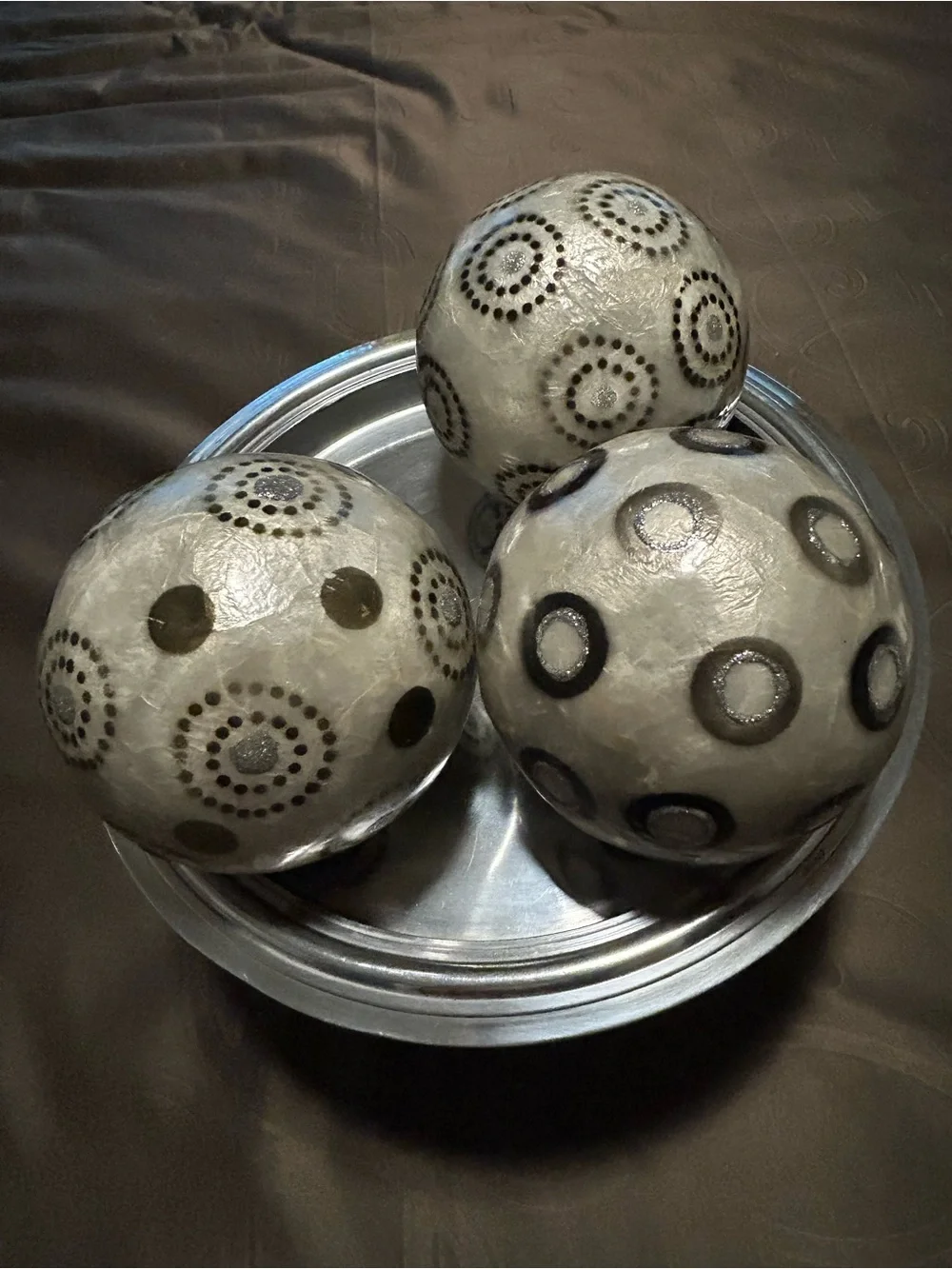 Threshold Silver Pedestal Bowl with Decorative Gray Accent Spheres